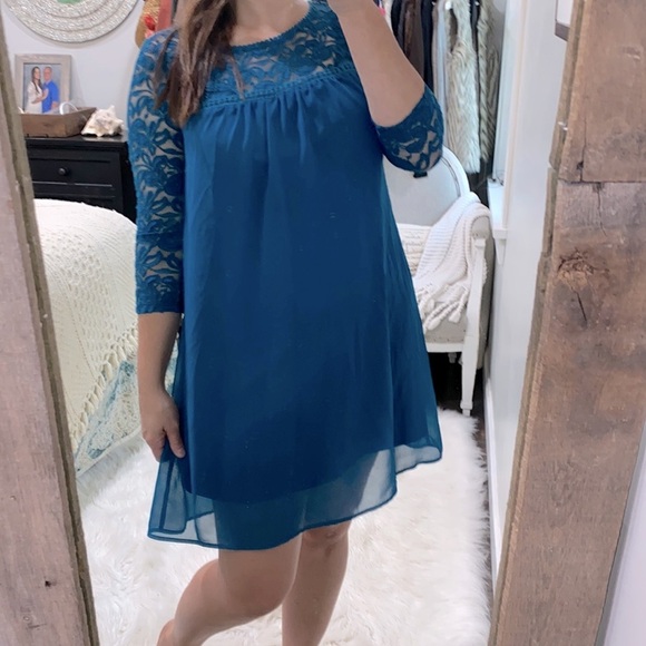 Luxology teal lace dress size 8 - Picture 2 of 8